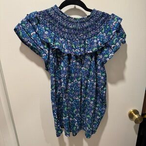 LOFT Blue Smocked Cap Sleeve Blouse